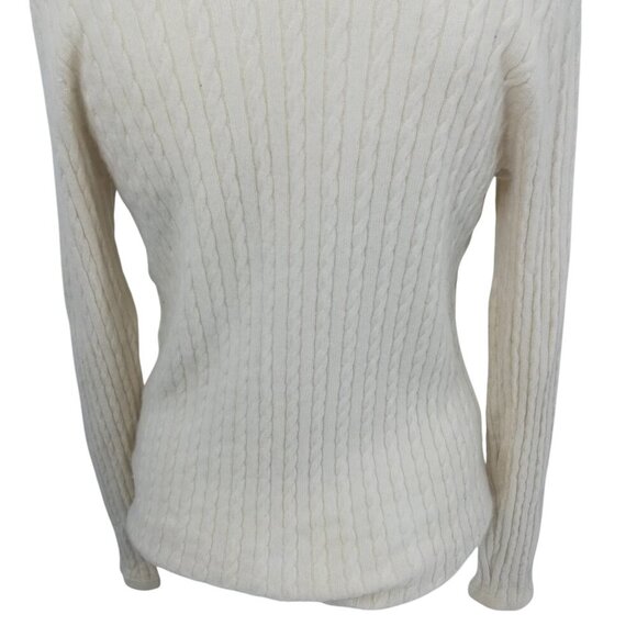 Lands End 100% Cashmere Cable Knit Crew Neck Sweater Size L Cream Lightweight - Picture 8 of 9